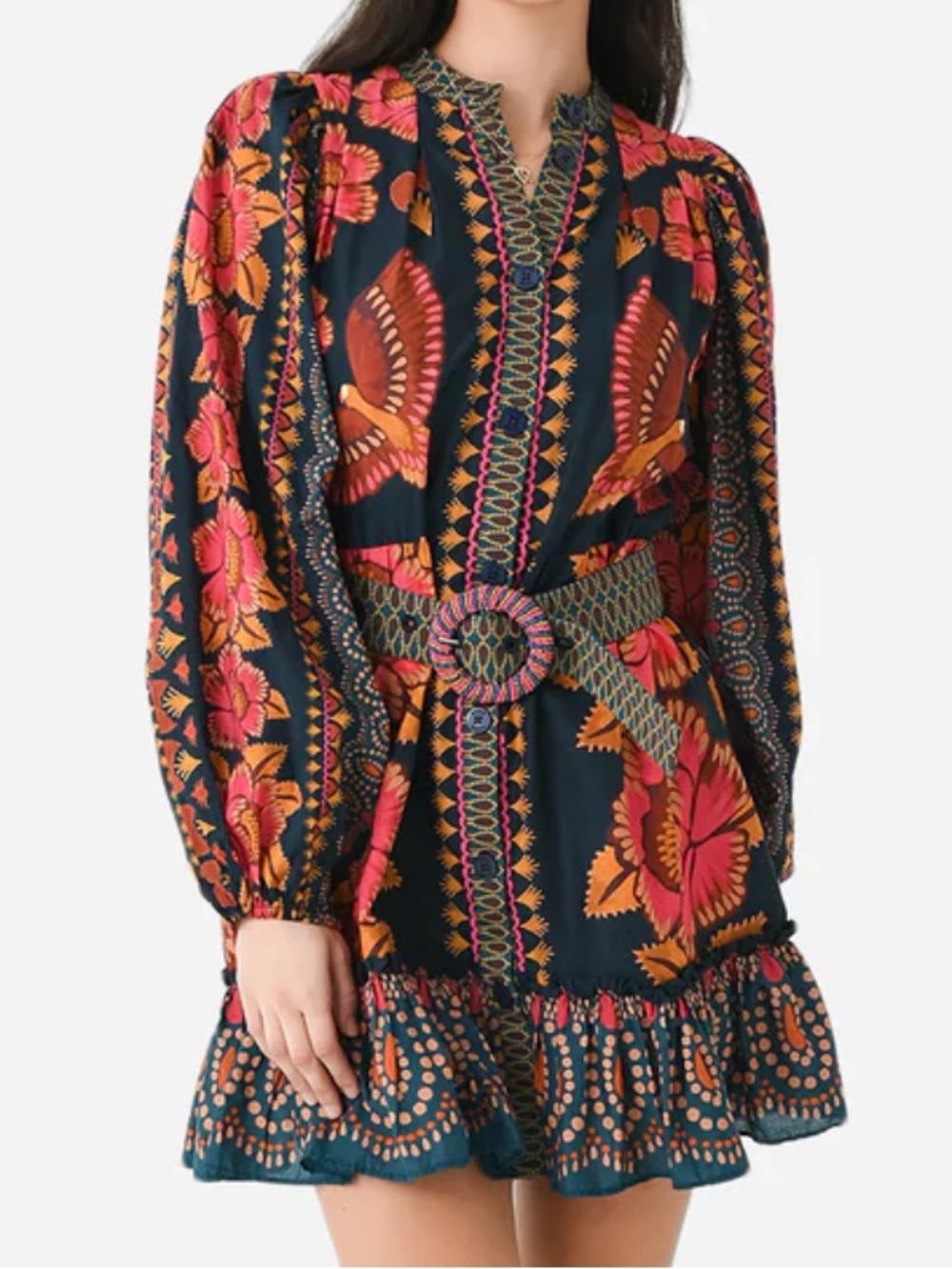 Farm Rio Ainika Puff sleeves Floral shirt dress Size Medium